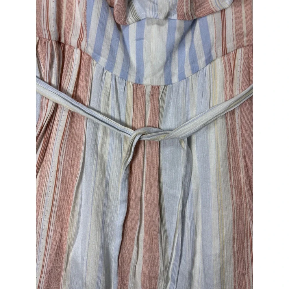 Altard State Striped Ruffle Cap Sleeve Tie Waist Romper Blue Pink AL-127A L - Picture 2 of 12